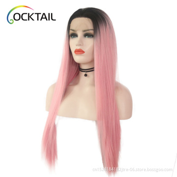 Colorful synthetic long hair wigs, wholesale ombre color silky straight longest lace front wig